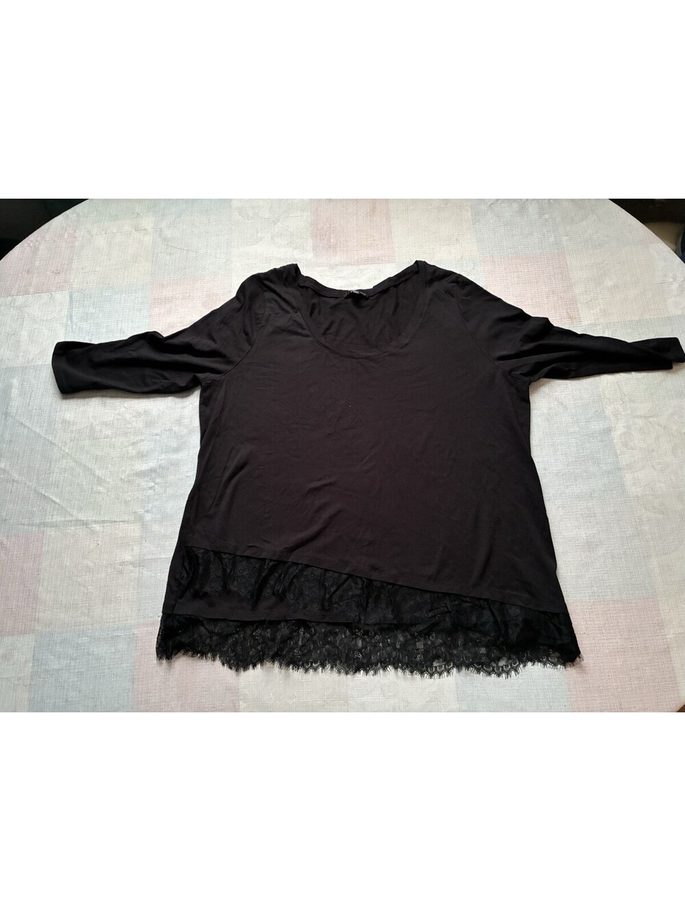 Lane Bryant 18/20 Black Lace Hem 3/4 Sleeve Tunic Top Plus Size